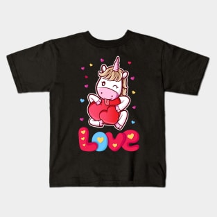 Unicorn Love Heart Valentine's Day Kids T-Shirt